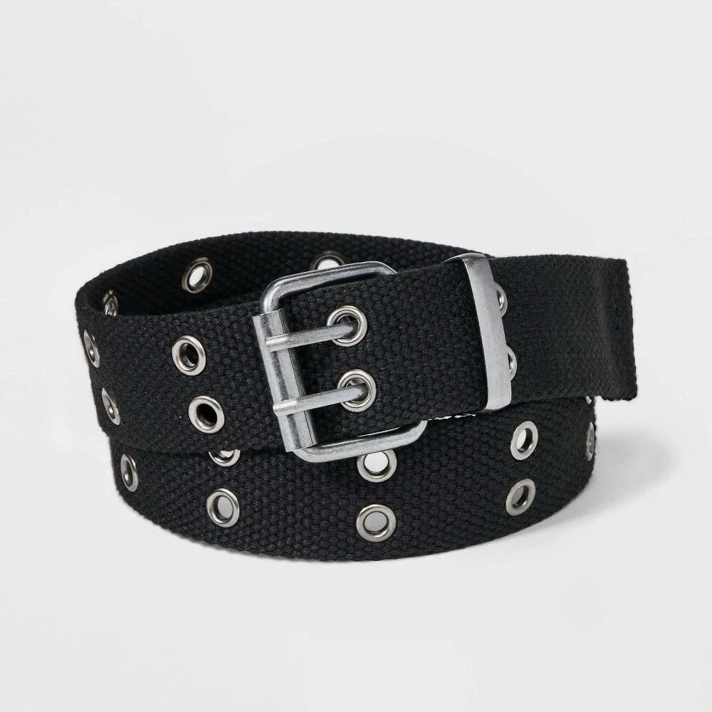 2 Art Class Kids Black Canvas Grommet Belt Size Large Adjustable Metal Buckle